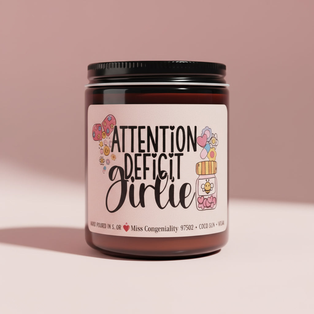Attention Deficit Girlie | ADHD Candle | Psych Grad Gift | Recent ADHD Diagnosis | Mental Health Support Gift