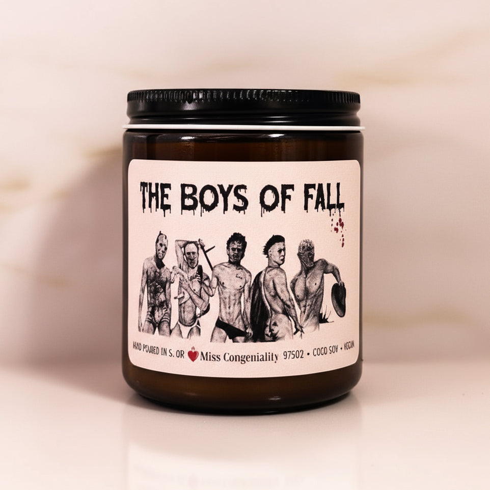 The Boys Of Fall | Horror Flick Fan | LGBTQ Fall Decor Candle | Scary Movie Lover | Halloween Decor Candle