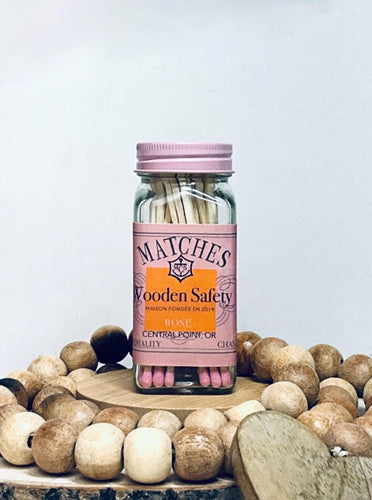Pink Safety Matches | 3.75 inch pink matches | 4 inch glass jar with champagne inspired label | Cute Matches | Add On Gift | Candle Lover
