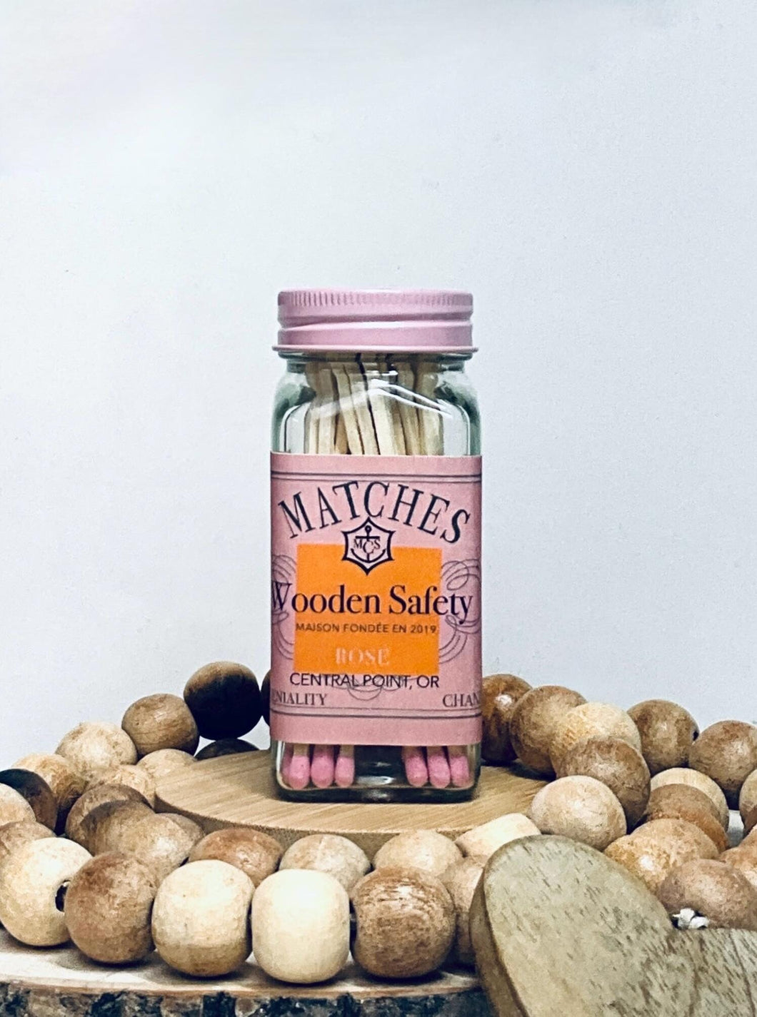 Pink Safety Matches | 3.75 inch pink matches | 4 inch glass jar with champagne inspired label | Cute Matches | Add On Gift | Candle Lover
