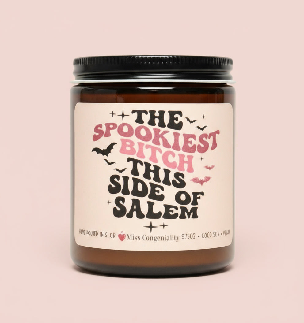 The Spookiest B*tch This Side of Salem | Funny Halloween Gift | Hand Poured Organic Candle | Halloween Party Gift | Witch Decor