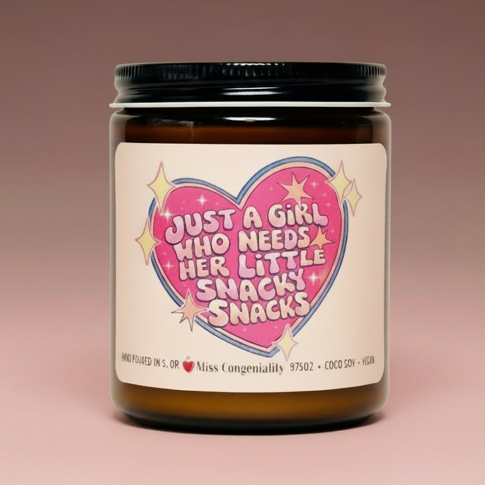 Just A Girl Who Needs Her Little Snacky Snacks | Funny Candle | Baking Lover | Gift for Friend Who Loves to Cook | Foodie Gift